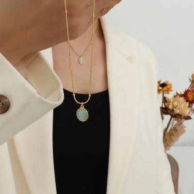 China Color Not Fade Women Jewelry Pendant Natural Stone Opal Oval Female Gold Stainless Steel Rose Gold Plated 18K Necklace for sale