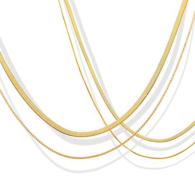 China Color Not Fade 2 Layers Stainless Steel Jewelry Blade Snake Chain Necklace 18K Gold Plated Women's Best-selling Simple Lady Necklace for sale