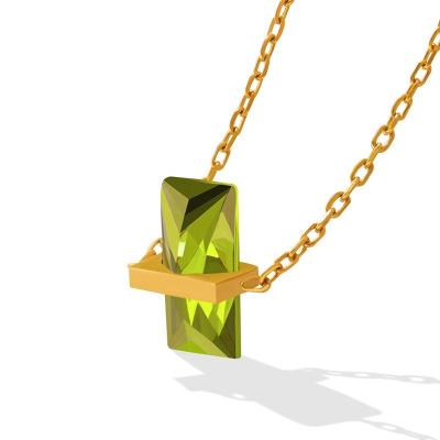 China Custom CZ Crystal Necklace Pendant For Women's Stainless Steel Jewelry Latest Designs Light Green Luxury Gold for sale