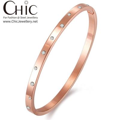 China Color Not Fade CHICOLINK Rose Gold Shiny Crystals Women 18K Gold Schmuck Joyas Gioielleria Gioielli Bangle Bracelets Stainless Steel Jewelry for sale