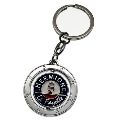 China High Quality Nickel Color Zinc Alloy Die Casting Promotion Gift Custom Enamel Metal Rotating Key Chains for sale