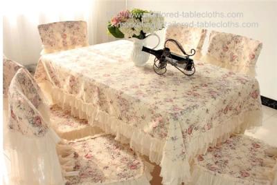 China Classic lace floral tablecloth and chair cover set, rose design lace table cloth, for sale