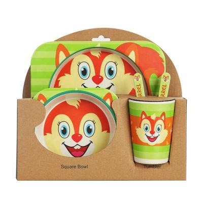 China 5pcs/set Kids Animal Bamboo Fiber Sustainable Tableware Children Feeding Tableware Set for sale