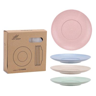 China Sustainable Biodegradable Tableware 4PCS Multi Color Dinner Plates Wheat Straw Dish for sale