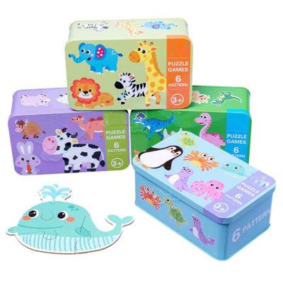 China Customized Widely Used 6 In 1 Kids Baby Cartoon Animal Model Puzzles Early Education Wooden Toy for sale