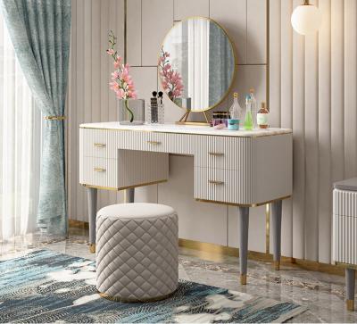 China Luxury modern white wooden cupboard dressing table with mirror and stool for sale