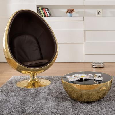 China Super Comfortable Oval Home Accent Furniture Swivel Speaker Retro Egg Pod Eye Ball Gold Aluminum Chair for sale