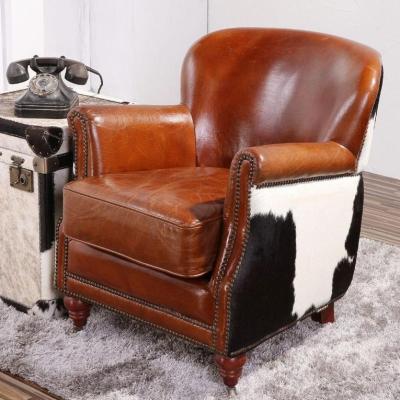 China Super Comfortable Vintage Distressed High End Genuine Leather In Stock Hot Selling Retro Upholstered Tub Chair for sale