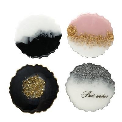 China Viable Personalized AB Resin Beverage Coasters Gold Rim Marble Agate Slice Coaster Set for sale