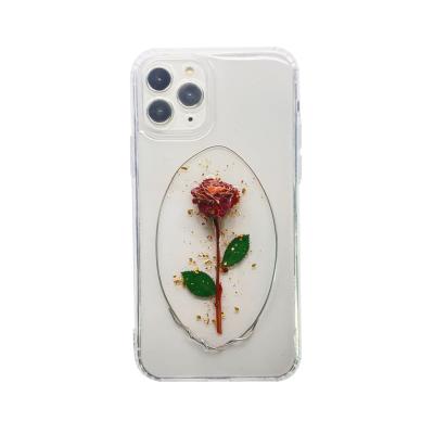 China Resin+real dried flower custom designs DIY real red rose flower cute tpu cover mobile phone case for sale