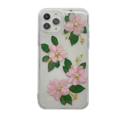 China Resin+real dried cute delphinium handmade white stem real flower girly silicone cell phone case for sale