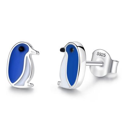 China Cute Animal 925 Sterling Silver Earrings For Girls Cute Penguin Studs Jewelry for sale