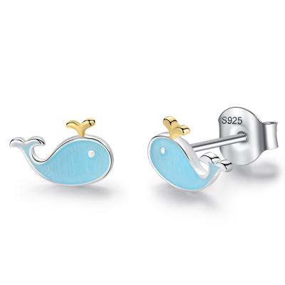 China Korea 925 Sterling Silver Cute Cute Animal Whale Earrings Cute Animal Stud Earrings Korea For Kids Children for sale