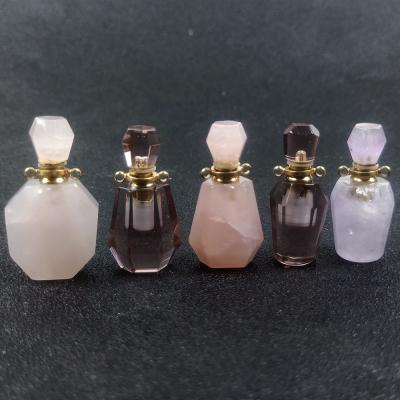 China FASHIONABLE Natural Aventurine Rose Quartz Clear Amethyst Crystal Rose Perfume Bottle Necklace Essential Oil Bottle Necklace Pendant for sale