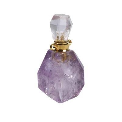 China Fashionable Natural Essential Oil Pendant Bottle Long Chakra Crystal Quartz Amethyst Perfume Bottle Gemstone Necklace Pendant Jewelry for sale