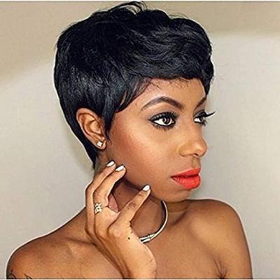 China Wigs 100% Brazilian Straight Hair Pixie Cut Short Full Machine Made Wigs With Bangs For Black Women for sale