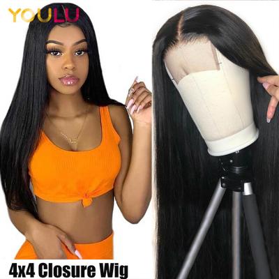 China Straight Wigs 4x4 Lace Closure Wig Wholesale Vendors, 100% Cuticle Aligned 4x4 Closure Wig Natural Straight Hair Wigs for sale