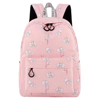 China Waterproof girls travel cute daypack backpack, hot pink flower print fashion college bagpack women for sale