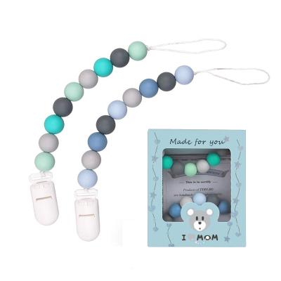 China 100% 1 Set/2pc Baby Fitness Pacifier Clip Chain Eco-friendly Silicone Beads Pacifier Holder Baby Teether Toy for sale