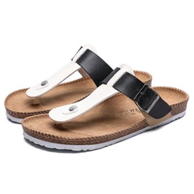 China Fashion Trend New Quality Two Straps Women's Wholesale Cork Leather Sandals Outdoor Fashion Main Slippers for sale