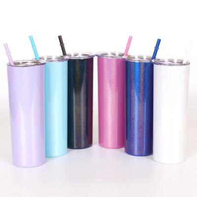 China Viable White Glitter Sublimation Coated Teal Lavender Shimmer Double Wall Glitter Sublimation Tumbler Vacuum Insulated Tumbler for sale