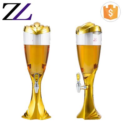 China Customized LOGO and Wholesale Price Modern Gold Stand Led Ice Tube 3 Liter Beer Dispenser Acrylic Tower with LED Light for sale