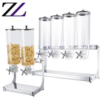 China Customized LOGO and Clear Modern Plastic Stainless Steel Rack Container Storage Set with Wall Mounted Double Split Rice and Cereal Dispenser Dispensers for sale