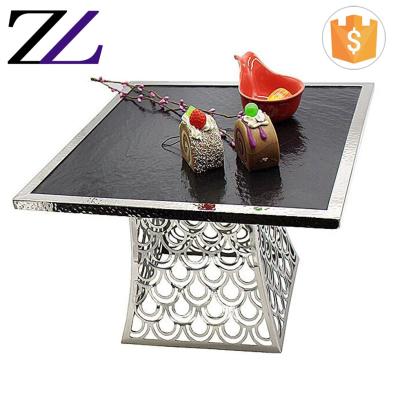 China Customized LOGO and decorations modern wedding slate plate food display metal cake display stand for supply for sale