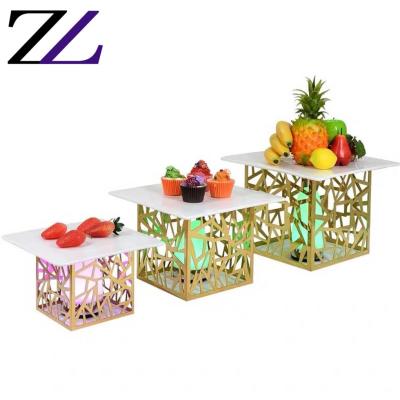 China Durable and Modern Wholesale Cardboard Cupcake Stand Items LED Tableware Light Wedding Square White Gold Platter Ceramic Dessert Buffet Supplies for sale