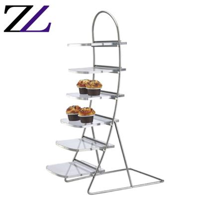 China Hotel Fashion Table Cupcake Stainless Steel Light Gray Glass Cup Cake Stands Six Tier High Rack Pink Surprise Cake Racks for sale