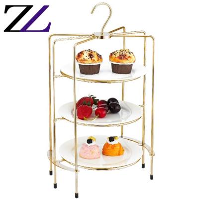 China Stocked Rotating Display Turntable Butterfly Cupcake Stands Rustic Three Tier Ceramic Cake Stand Elegant White Gold Party Dishes for sale