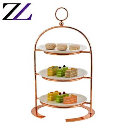 China Durable and Modern Hospitality Dinnerware Hangingable Dinner Serving Sets Buffet Serving Dish Cake Pop Rose Gold 3 Tier Ceramic Cupcake Holder for sale