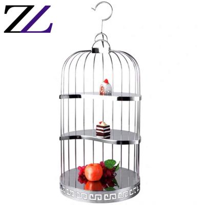 China Viable wholesale buffet birdcage cakes display party stainless steel 3 tire wedding silver fancy cupcake holderhigh tea cake stand for sale