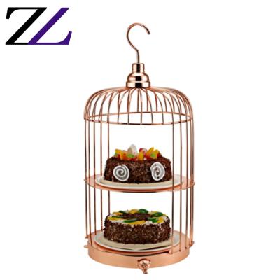 China Modern Decorative Round Cake Shelves Afternoon Tea Party Event Party Dish Rose Gold Base Birdcage Metal Decoration Cupcake Stand Luxury Material for sale