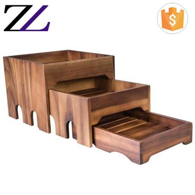 China Customized LOGO and Modern Tablecraft Buffetware Server 3 Piece Set Wooden Bread Display Counters Buffet Rack Display Bread Holder for sale