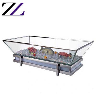 China Luxury and Modern Other Hotel Party Seafood Fruits and Vegetables Fast Food Clear Glass Food Display Stand Cold Acrylic Buffet for sale