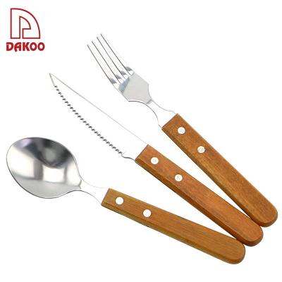 China Disposable Weedtree Painted Handle BBQ Steak 3Pcs Knives Fork And Spoon for sale