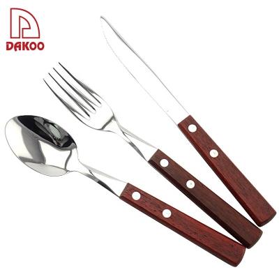 China Disposable BBQ Classic 3 Piece Steak Knife Fork Spoon Stainless Steel Dinnerware Sets for sale