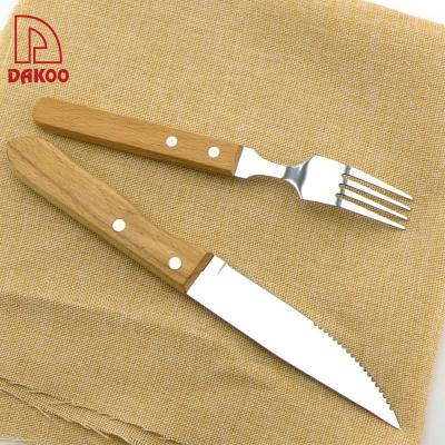 China Disposable Wholesale Beech Wood Handle Steak BBQ Steak Knife Fork for sale