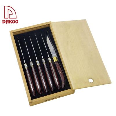 China Disposable 6 Pcs BBQ Stainless Steel Steak Knife Set With Pakka Wood Handle for sale