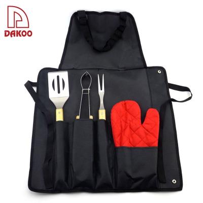 China Easily Cleaned High Quality Rubber Handle 3Pcs Stainless Steel BBQ Grill Woodworking Tool Kit with Portable Carry Bag for sale