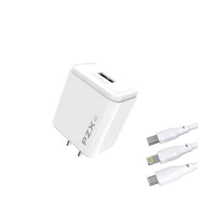 China Wholesale Smart Match Fast Charging PZX C881T 2021 New On Wall Current Single Charger USB Port 15w Fast Charging Combo Charger For Micro,iPhone,Cable Type for sale