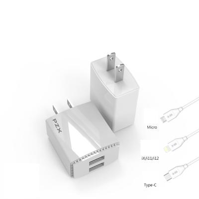 China Wholesale New Qi PZX P06 2021 On 5V 3.1A USB Charger Wall Current Dual Port Charger For iPhone For Mic For Type C for sale