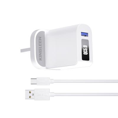 China KINGLEEN E200 QC5.0 Mobile Phone UK Wall 5V/5A USB Home Charger Fast Charging Power Adapter Quick Charger With Data Cable for sale