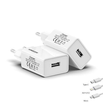 China UniversalÂ   2.4A EU Plug Output USB Home Wall Charger For Micro USB Data Cable Fast Charging Adapter for sale