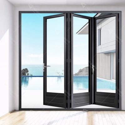 China Latest Design Shop Accordion System Door Screen Folding Aluminum Folding Door Frameless Slim Bifold Front Entry Security for sale