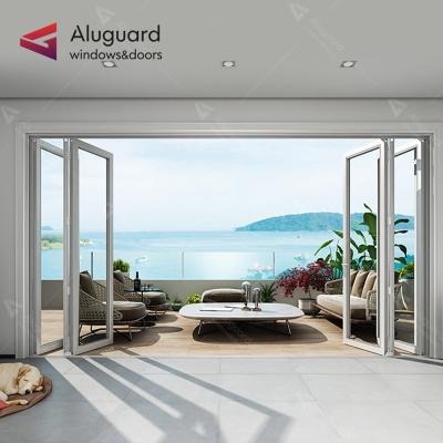 China Professional Minimalist Exterior Panoramic Folding Screen Villa Bi Fold Glass Folding Door Frameless Retractable Flush Door Hidden Flush Door for sale