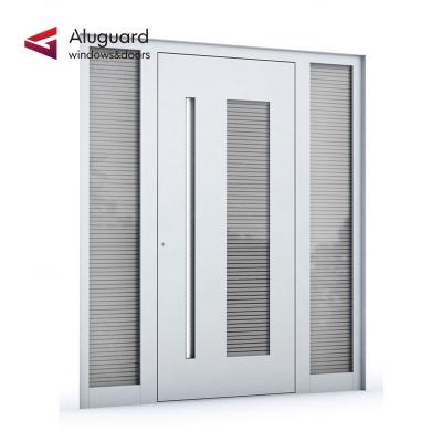 China Modern Design White Aluminum Front Entry Windproof Panel Main Door With Systems Security Wrought Iron Video Entry Door for sale