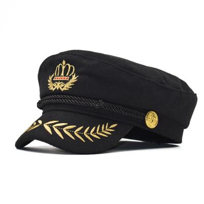 China JOINT unisex imperial crown gold thread embroidered dancing performance five star flat surface beret hat wholesale treble hat for sale