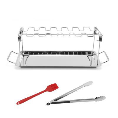 China Wing Leg Rack With Brush Clip And Drip Pan 14 Slots Easily Cleaned GRILL Chicken Drumstick Stainless Steel Rotisserie Rack for sale